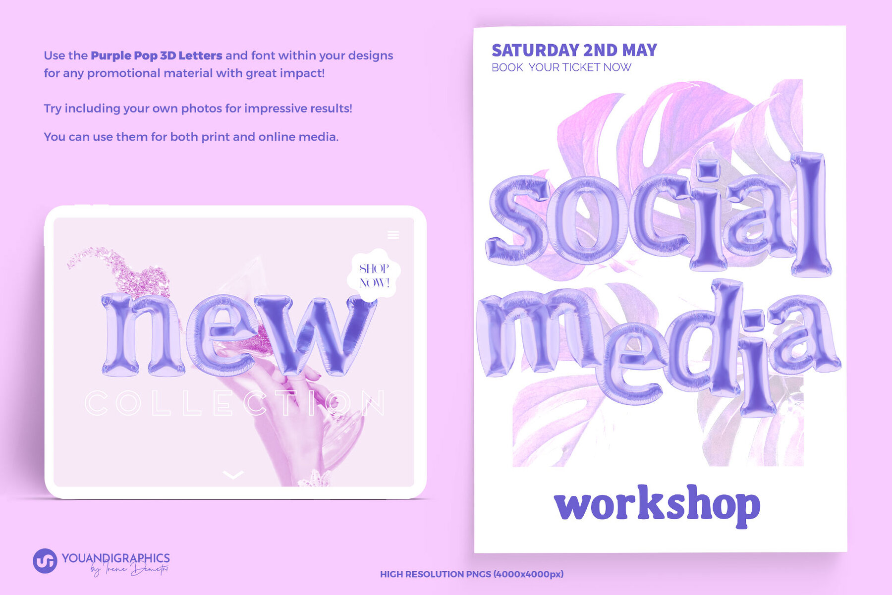 Purple Pop 3D Letters and Font 9