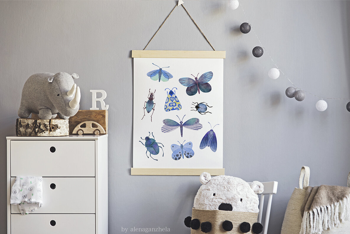 Insectopia Watercolor illustrations   Patterns 2
