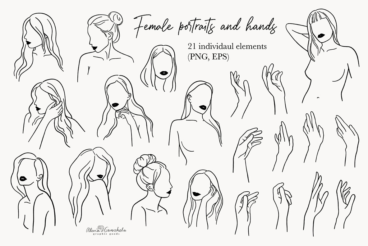 Nature of Feminine Female celestial florals line art 4