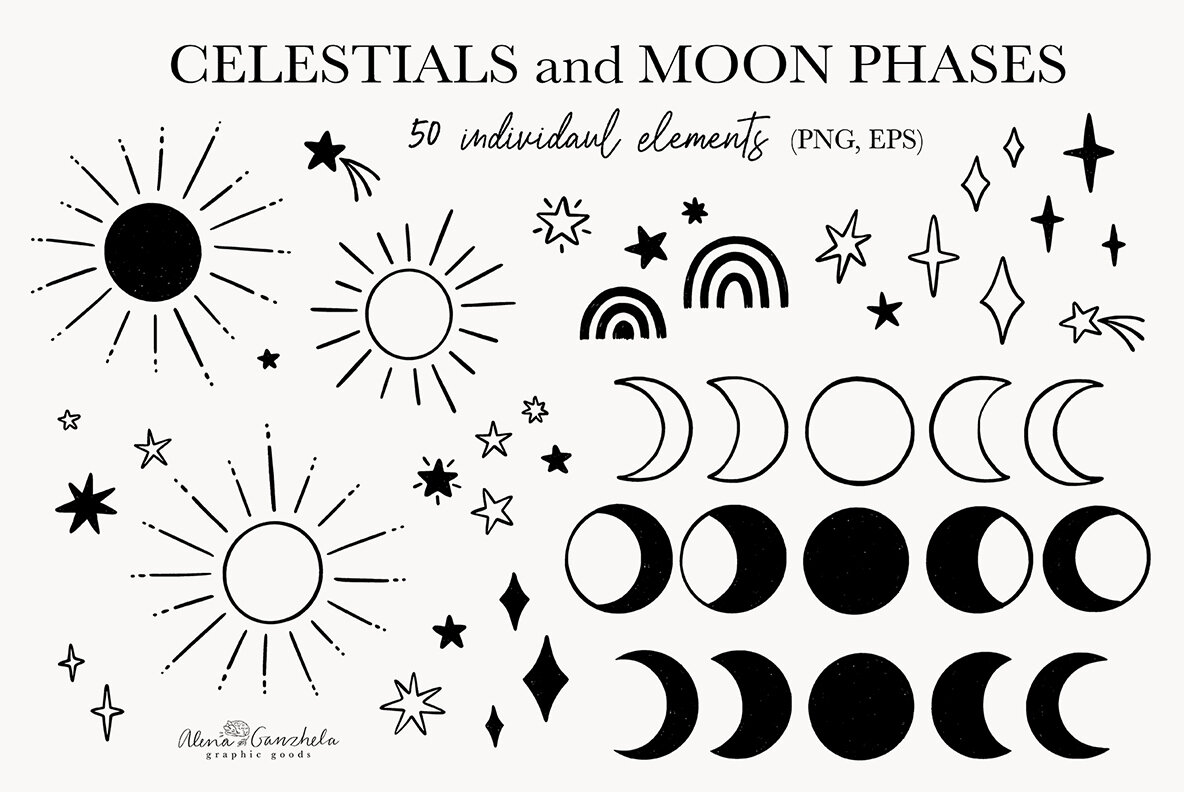 Nature of Feminine Female celestial florals line art 6