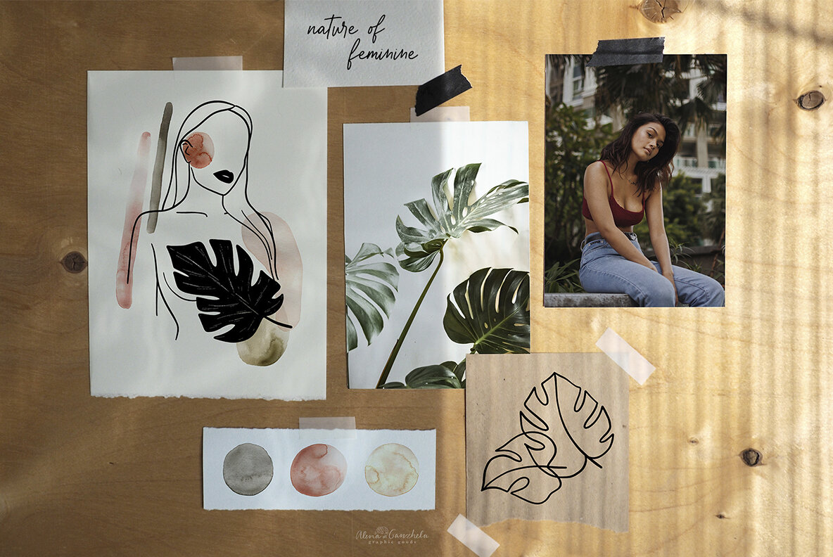 Nature of Feminine Female celestial florals line art 8