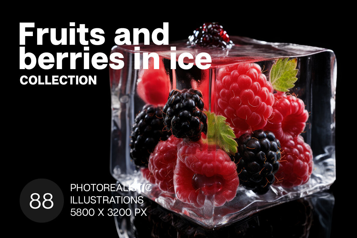 Fruits and berries in ice 1