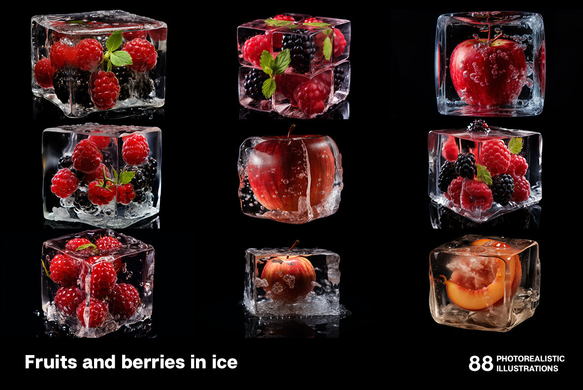 Fruits and berries in ice 2