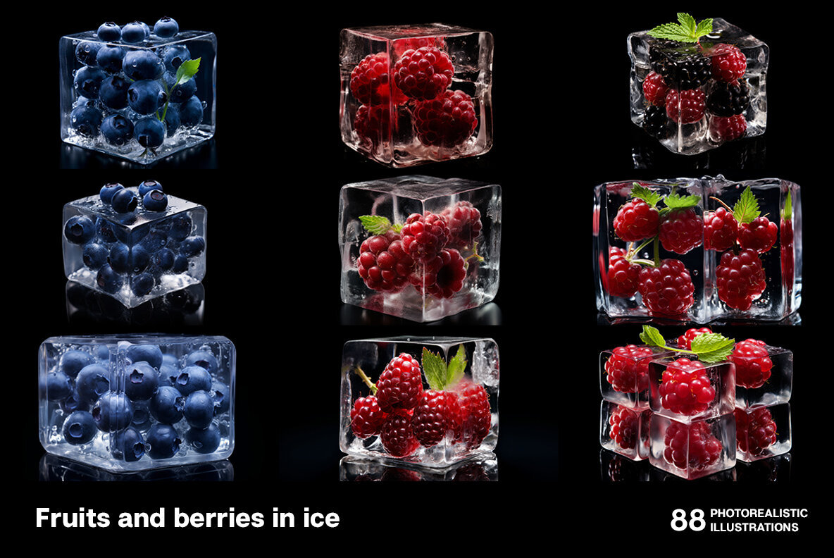Fruits and berries in ice 3