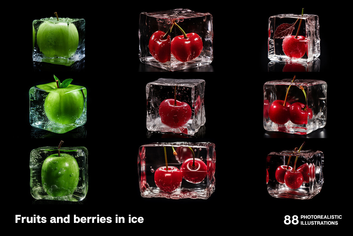 Fruits and berries in ice 4