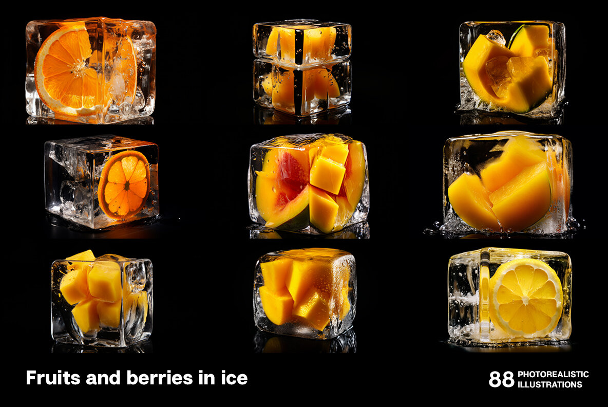 Fruits and berries in ice 7