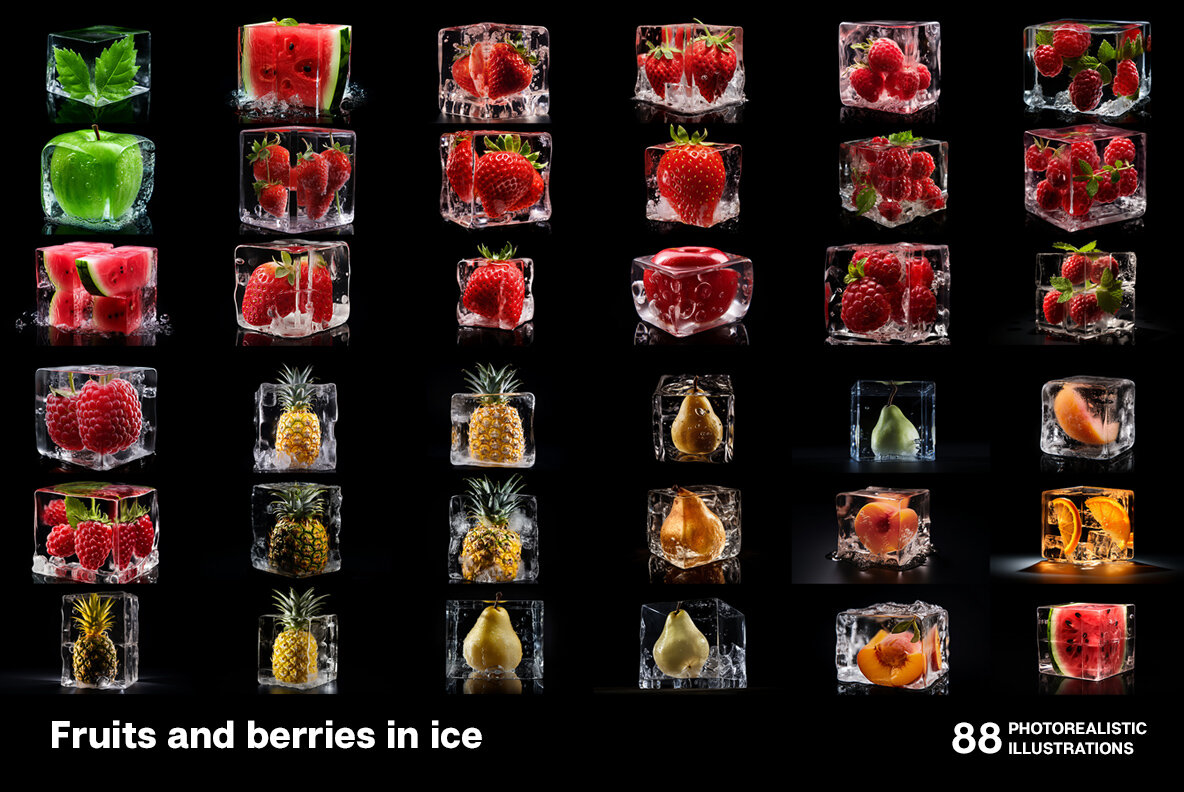 Fruits and berries in ice 8