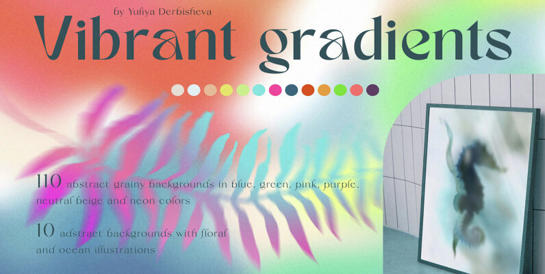 Grainy Vibrant Gradients Backgrounds Floral Texture