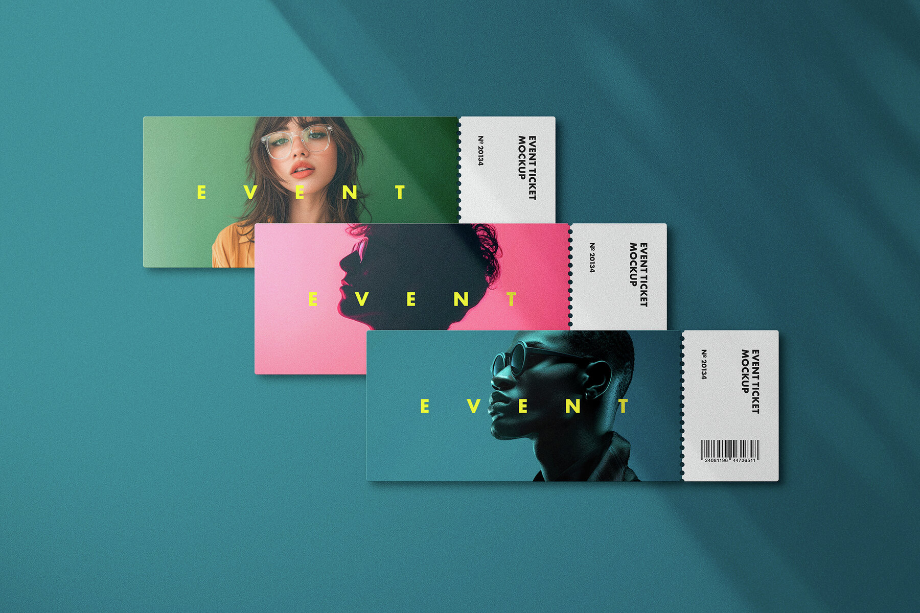 Event Ticket Mockups with Shadow Overlays 6