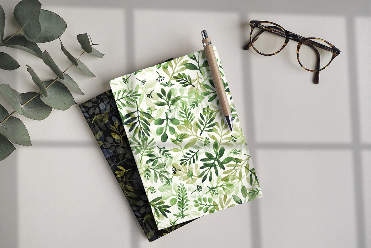 Watercolor Leaves and Branches   Seamless Patterns 2