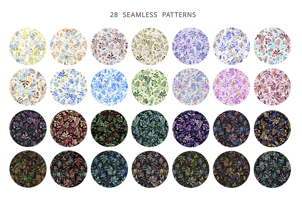 Watercolor Leaves and Branches   Seamless Patterns 3