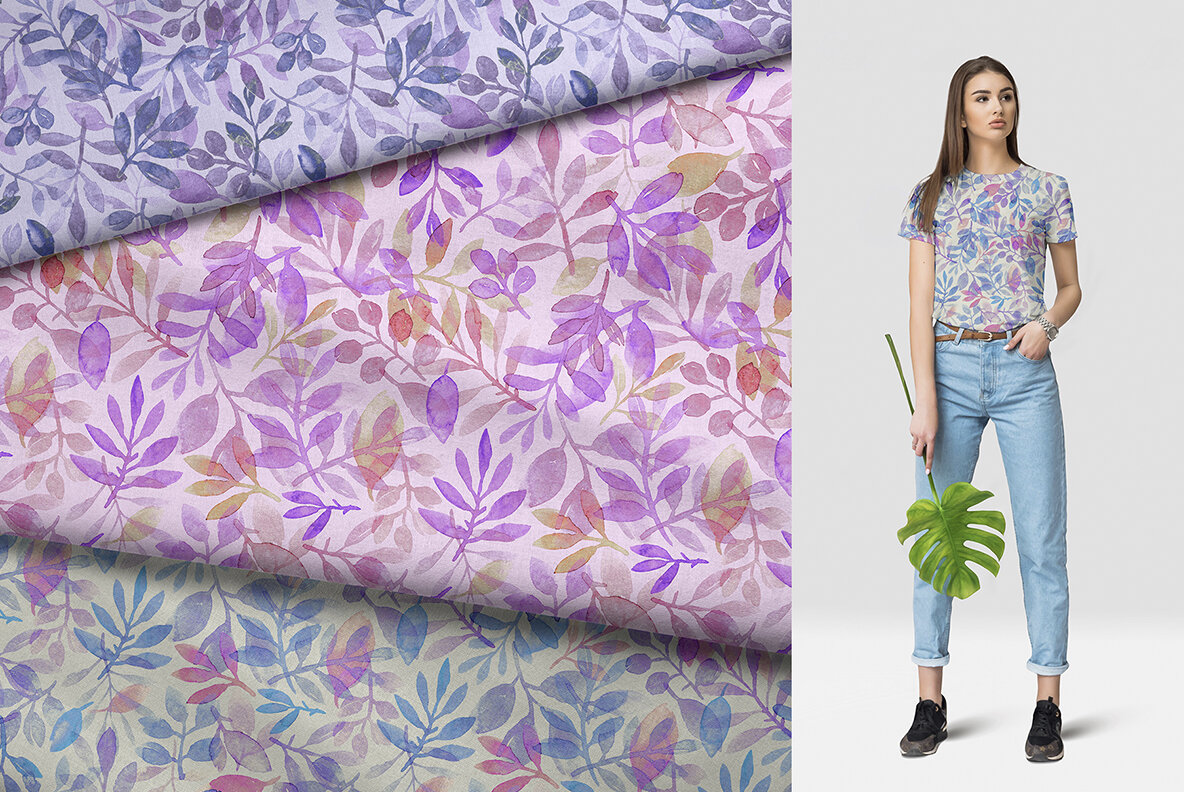 Watercolor Leaves and Branches   Seamless Patterns 4