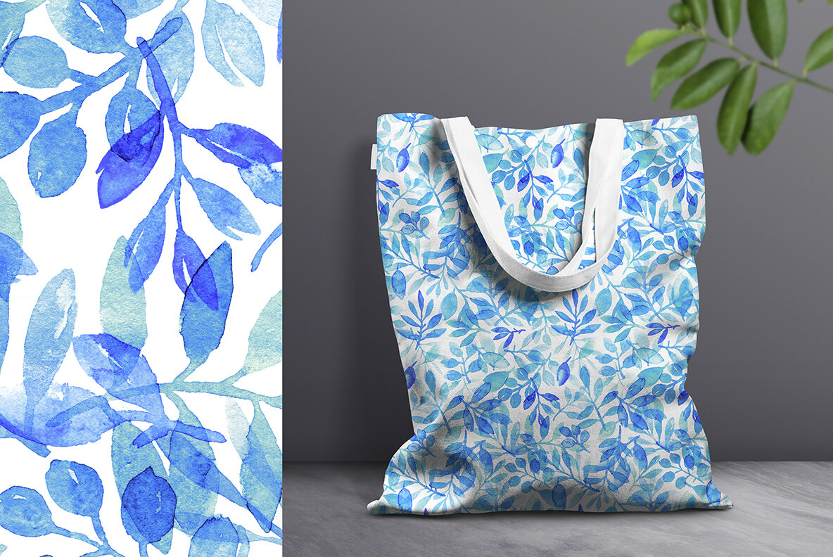 Watercolor Leaves and Branches   Seamless Patterns 6