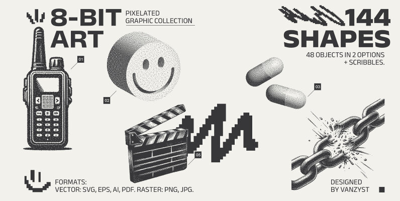 8 Bit Art Pixelated Graphic Pack