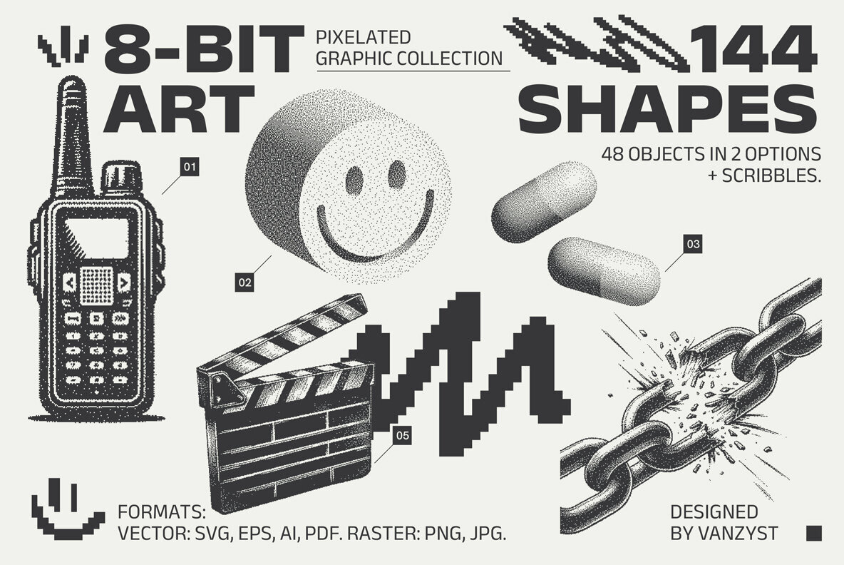 8 Bit Art Pixelated Graphic Pack 1