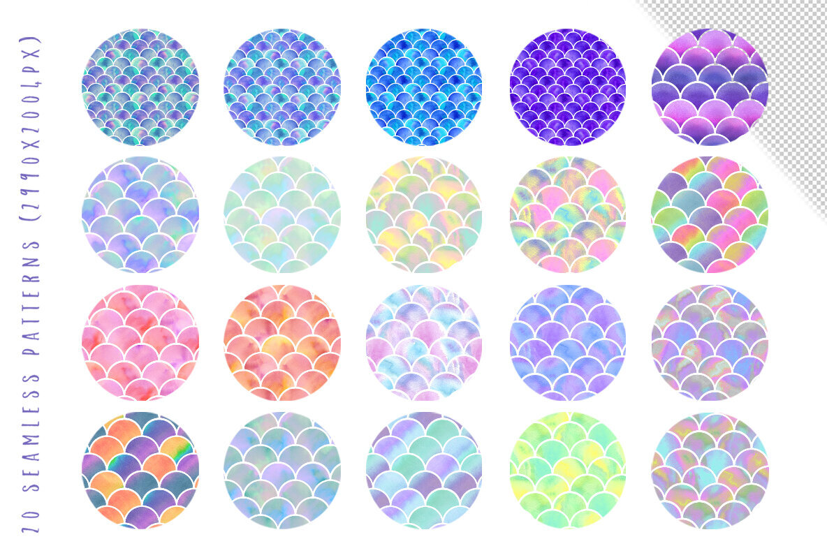 Mermaids scales seamless patterns 2