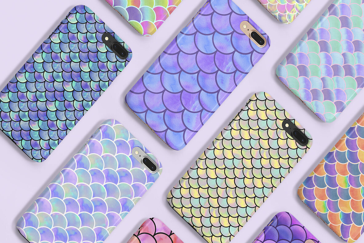 Mermaids scales seamless patterns 3