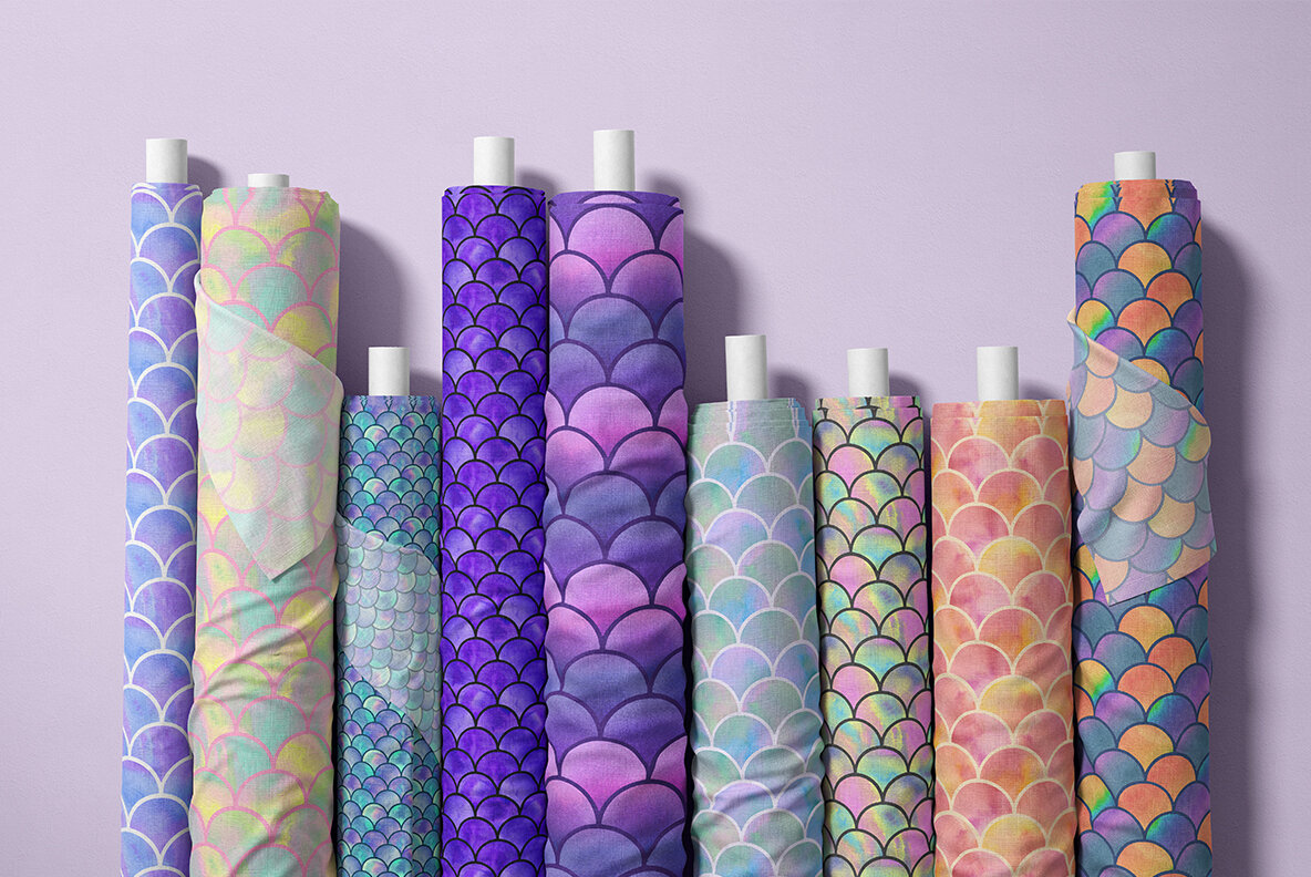 Mermaids scales seamless patterns 4