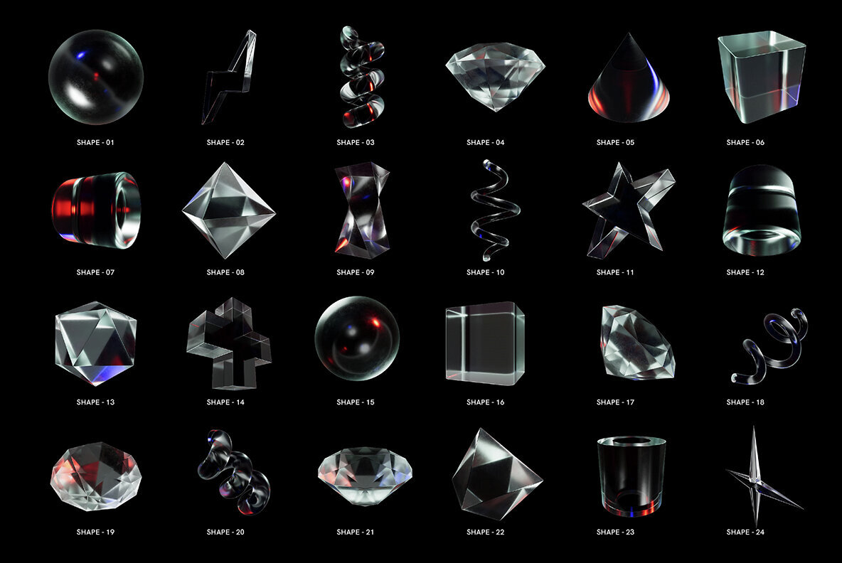 58 3D Glass Shapes 2