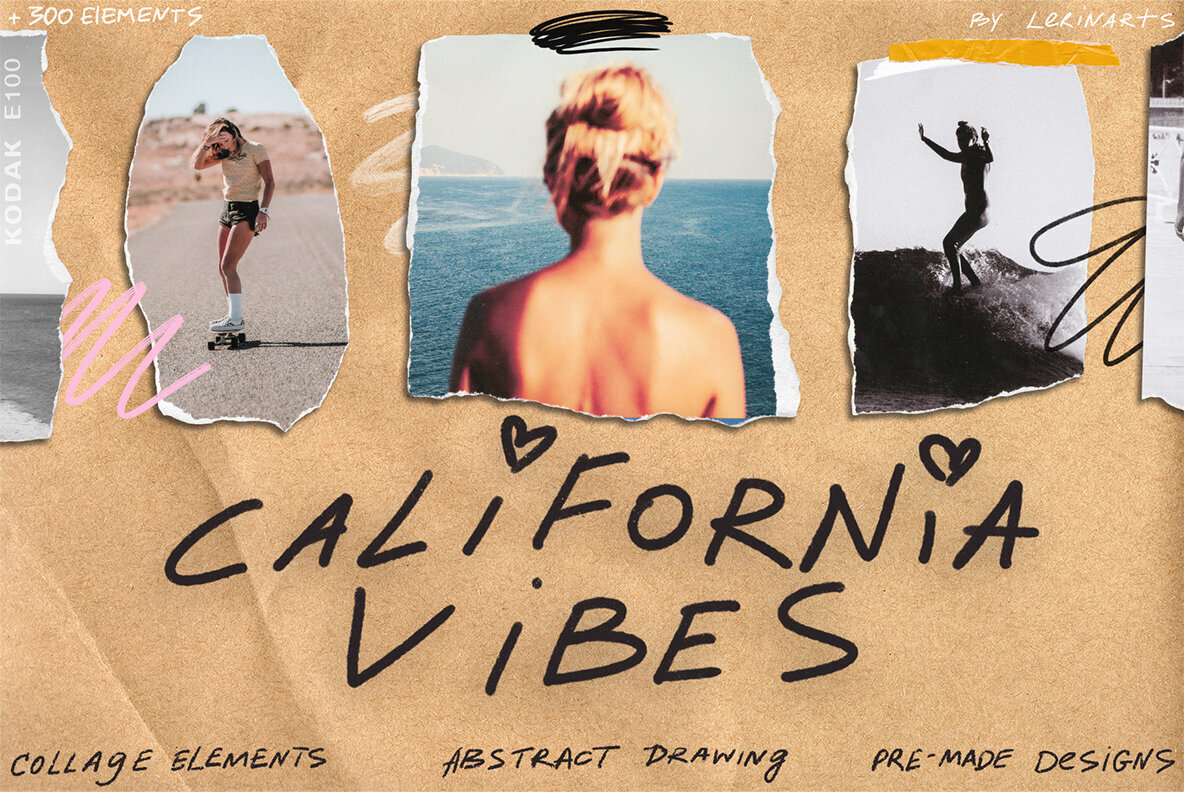 California Vibes Mixed Media Collage Set 1