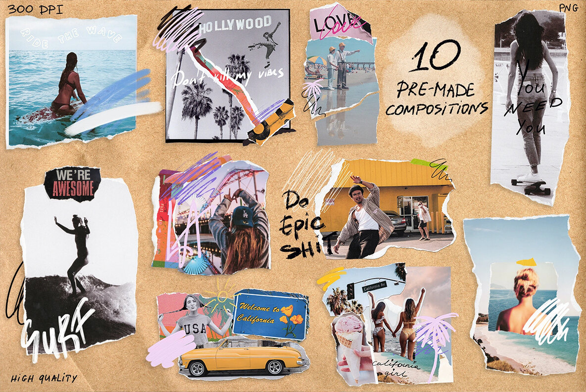 California Vibes Mixed Media Collage Set 4