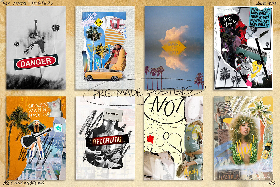 California Vibes Mixed Media Collage Set 8