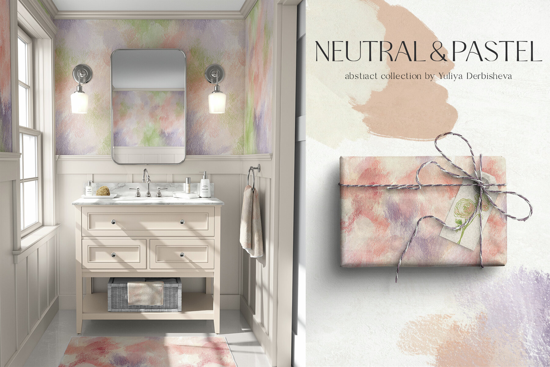 Neutral pastel background texture abstract flowers design 3