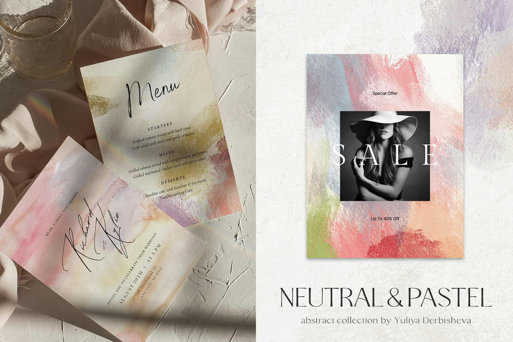 Neutral pastel background texture abstract flowers design 5