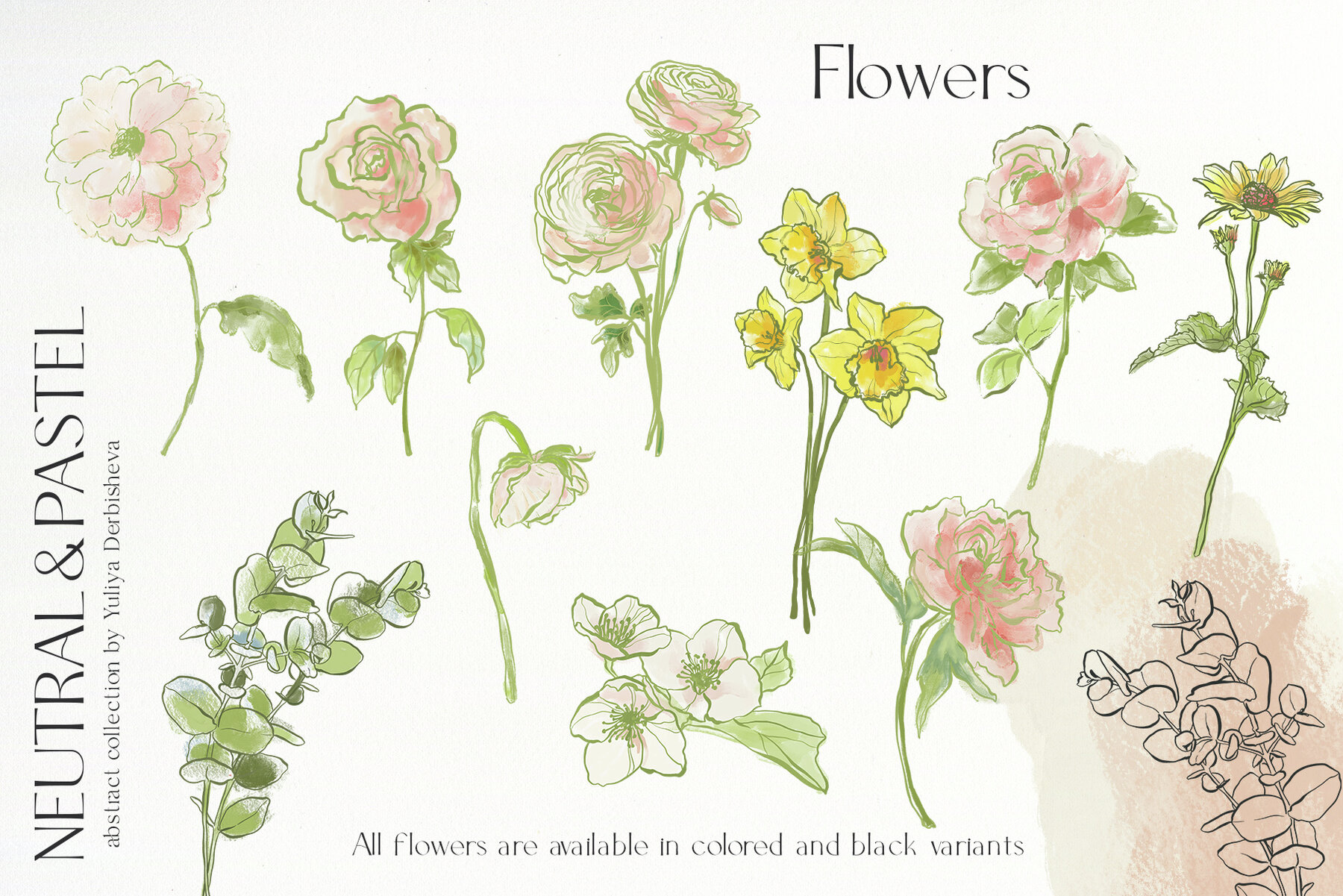 Neutral pastel background texture abstract flowers design 8