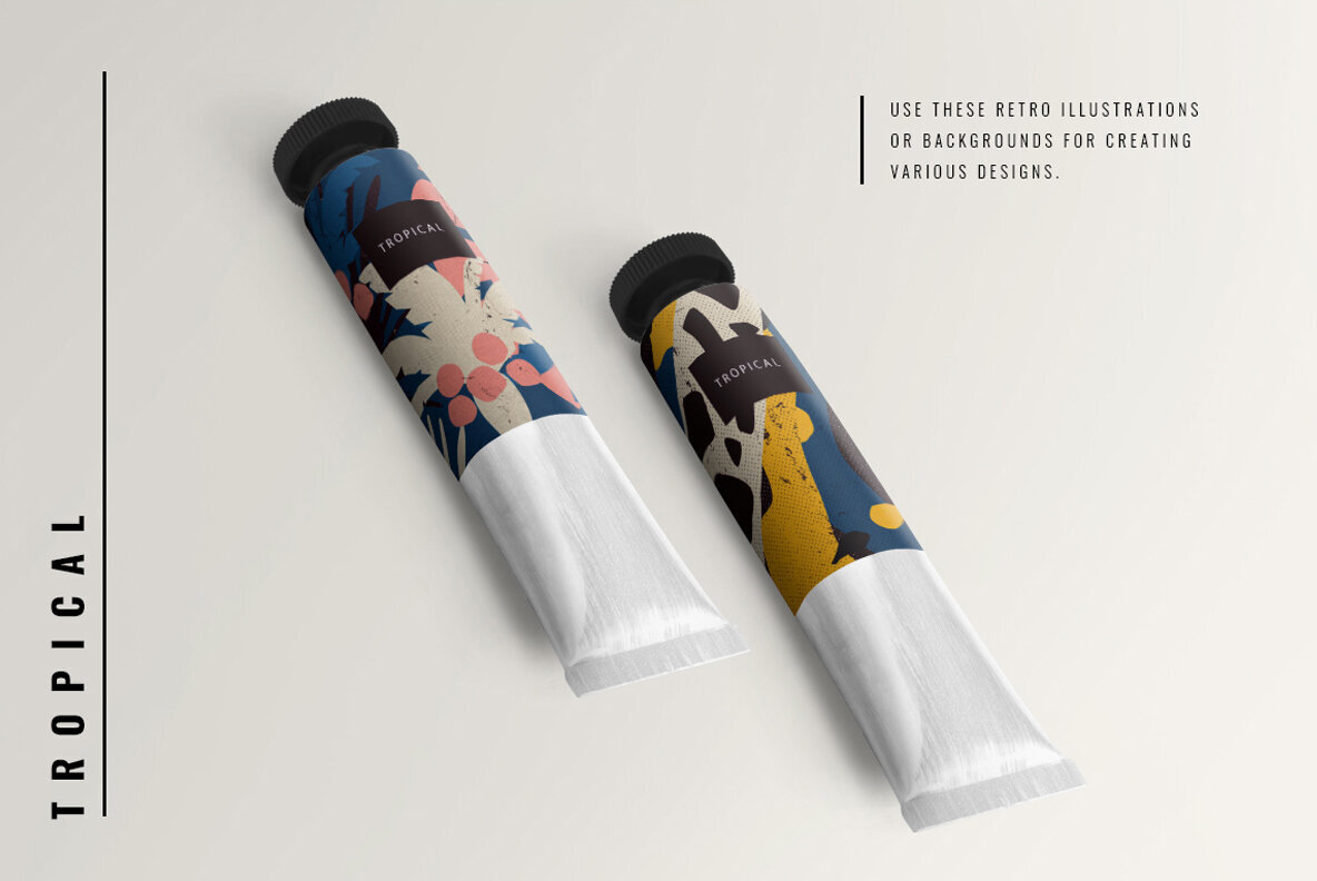 Tropical Animals and Plants Backgrounds in Risograph Style 2