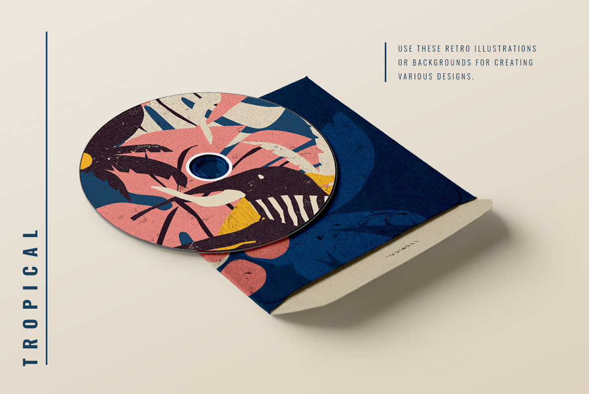 Tropical Animals and Plants Backgrounds in Risograph Style 5