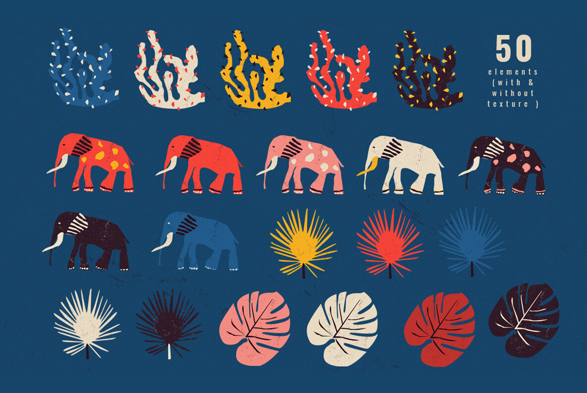 Tropical Animals and Plants Backgrounds in Risograph Style 10