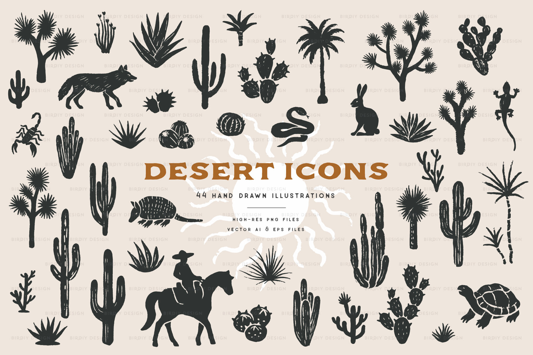 Desert Icons Hand Drawn Graphics Set 1