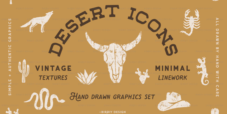 Desert Icons Hand Drawn Graphics Set