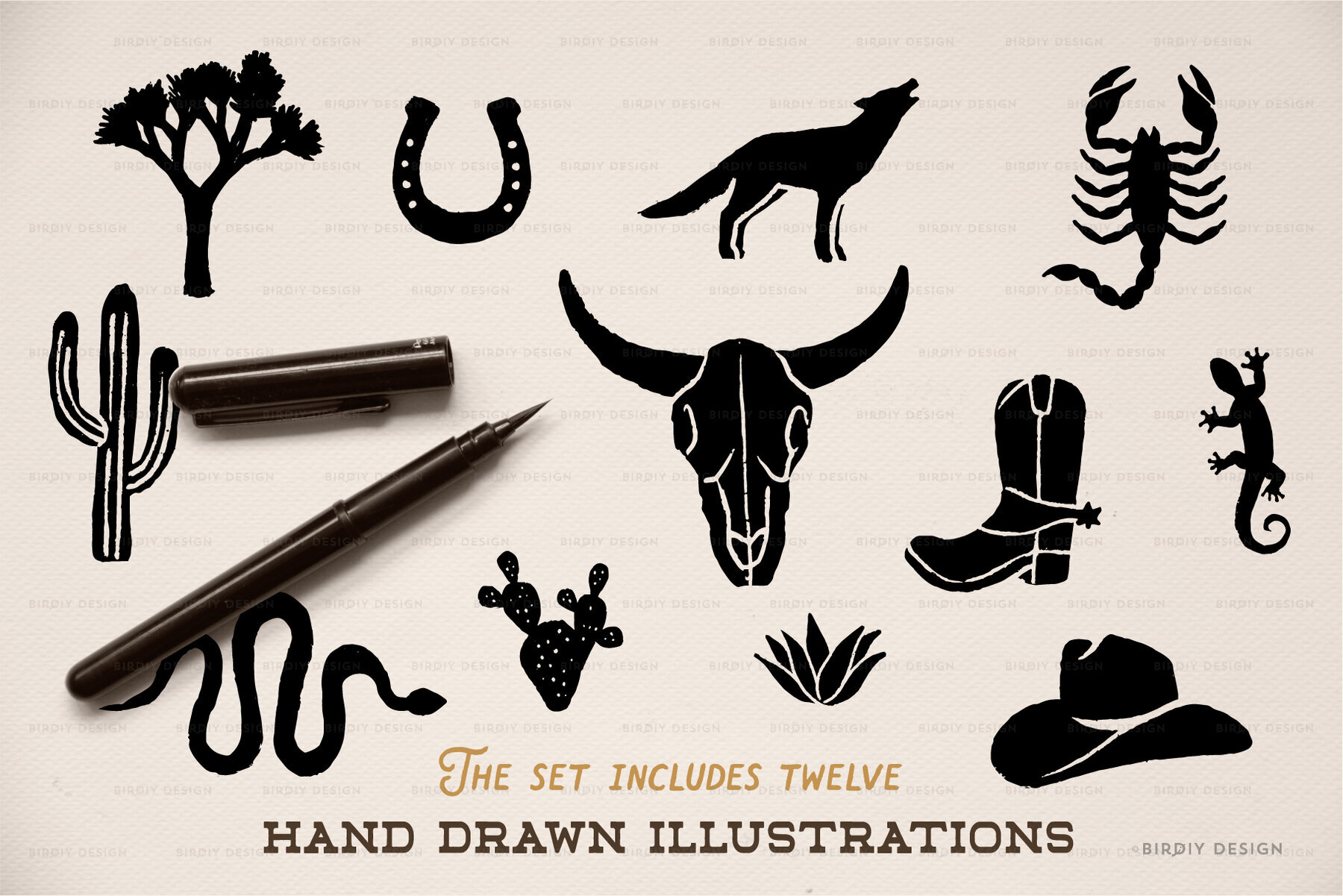 Desert Icons Hand Drawn Graphics Set 2