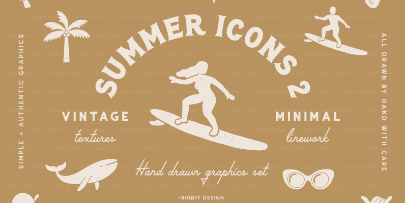 Summer Icons Hand Drawn Graphics