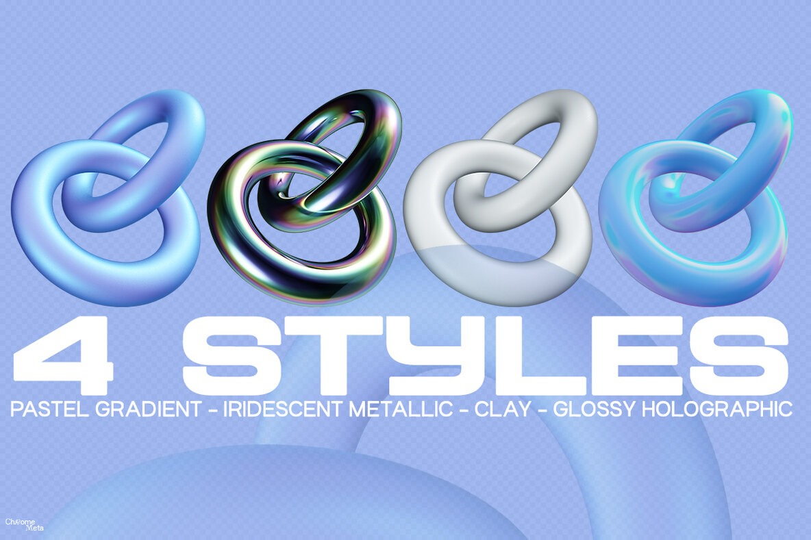 Chrome Meta 3D Abstract Shapes 4