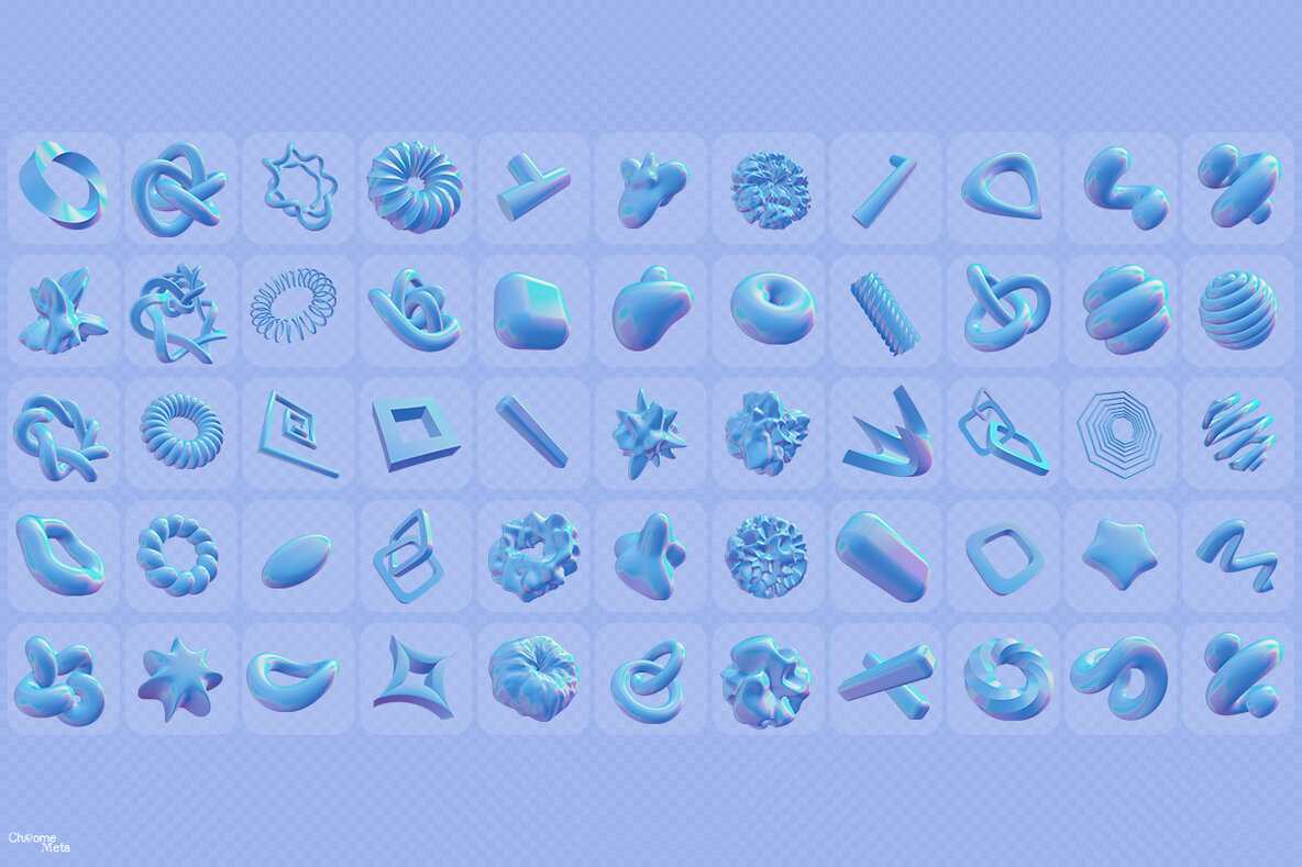 Chrome Meta 3D Abstract Shapes 7