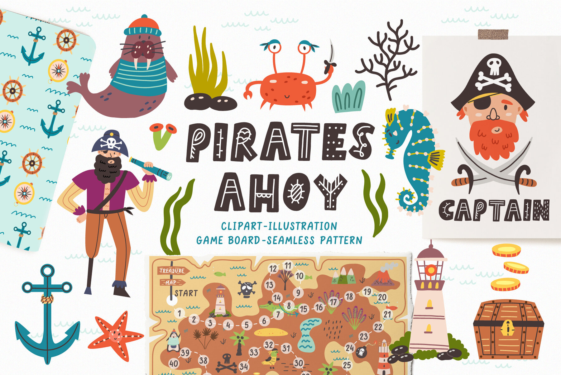 Pirates Ahoy Clipart and Treasure Map 1