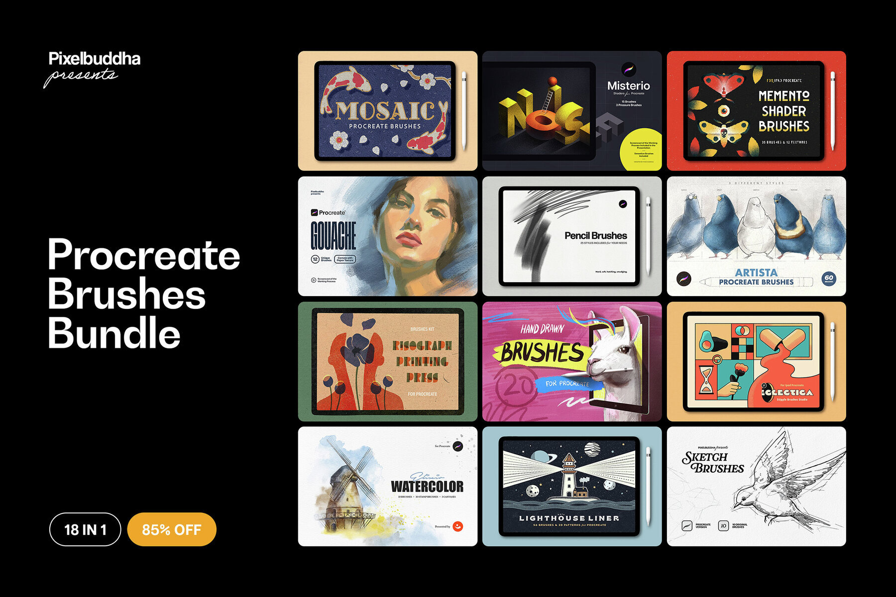 18 in 1 Procreate Brushes Bundle 1