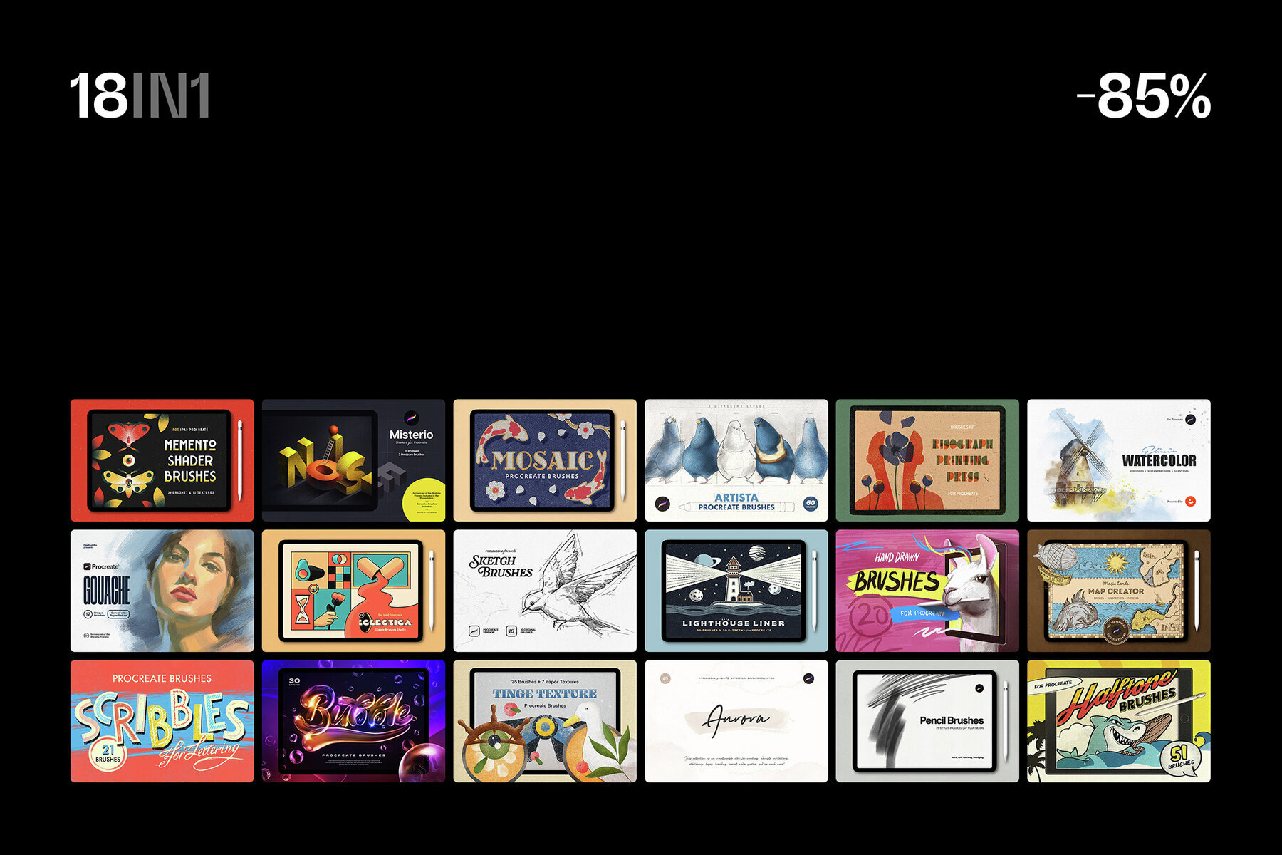 18 in 1 Procreate Brushes Bundle 2