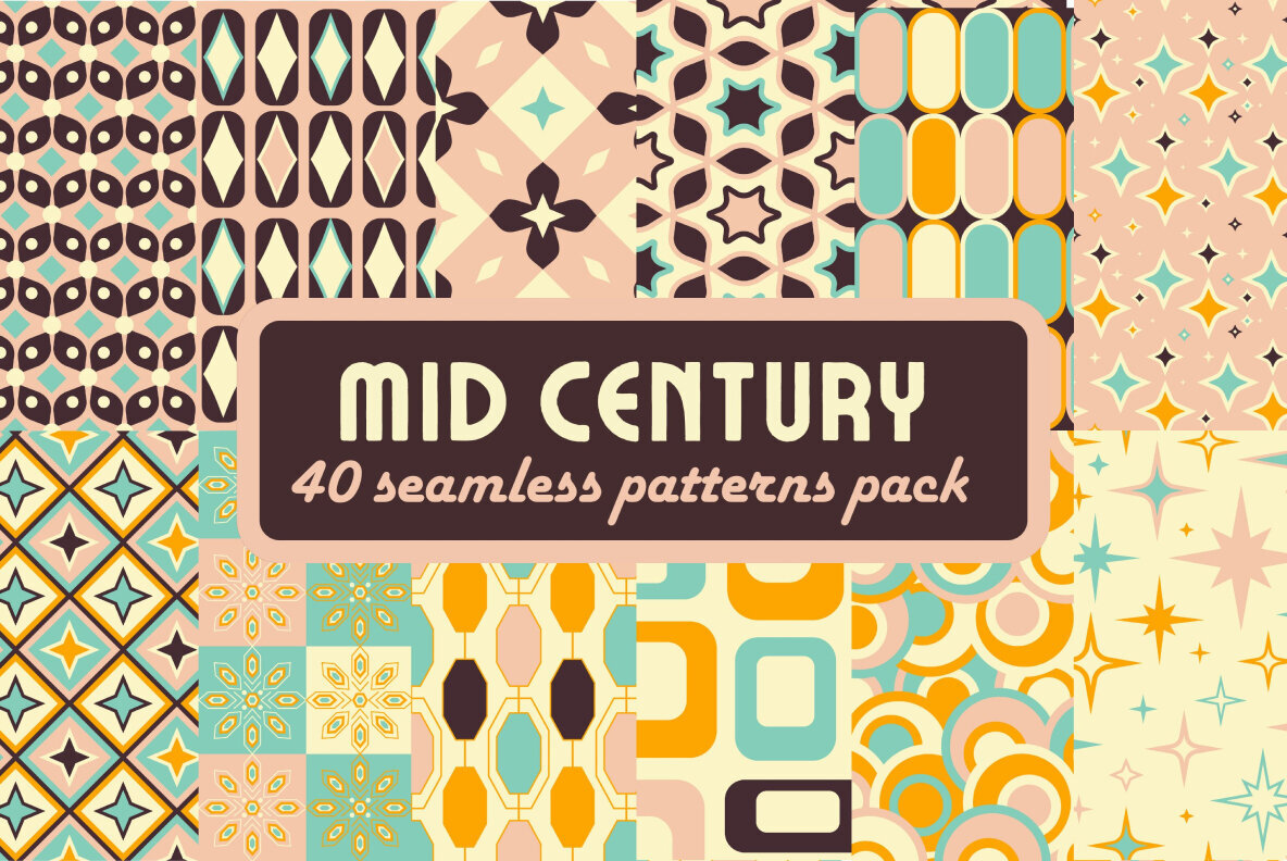50s Mid century seamless patterns pack 1