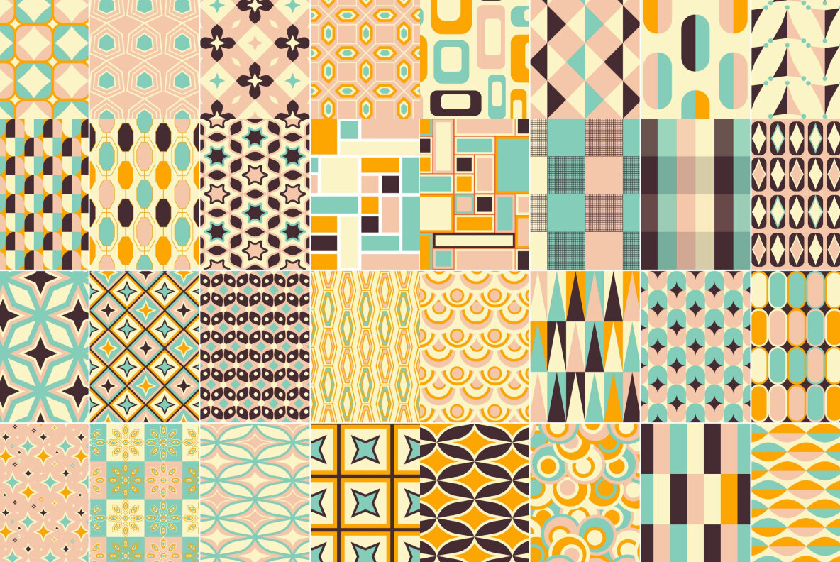 50s Mid century seamless patterns pack 2