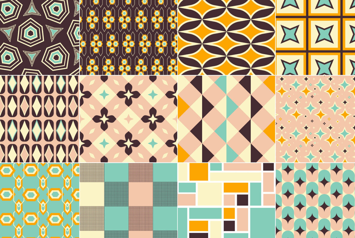 50s Mid century seamless patterns pack 3