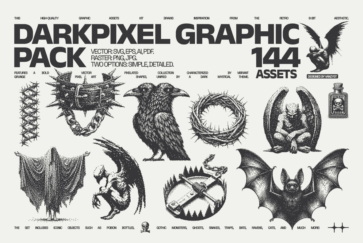 144 Dark Pixel Graphic Pack 1
