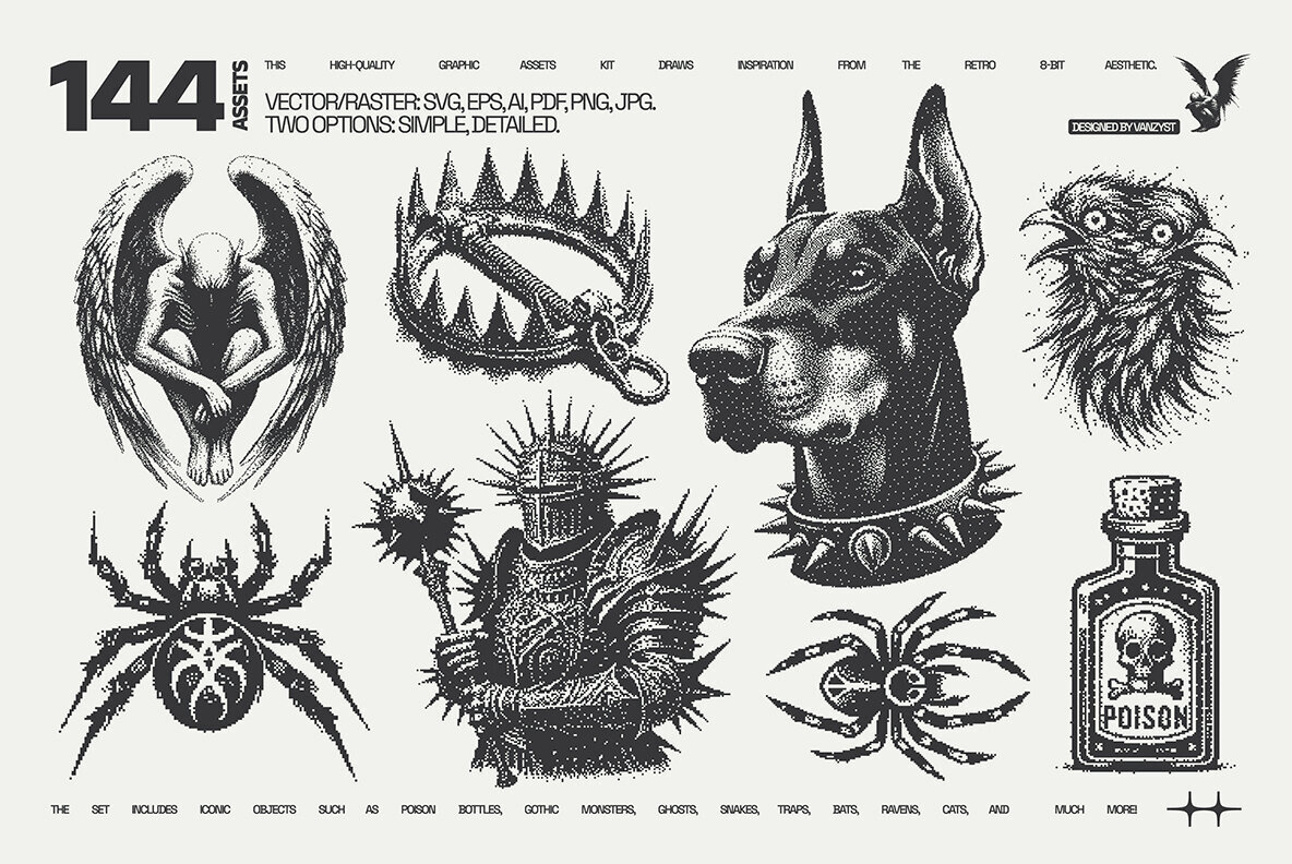 144 Dark Pixel Graphic Pack 2