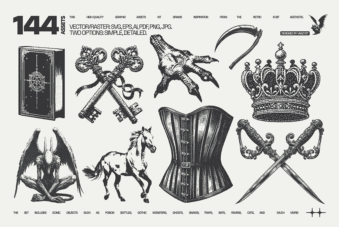 144 Dark Pixel Graphic Pack 3