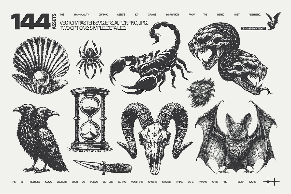 144 Dark Pixel Graphic Pack 7