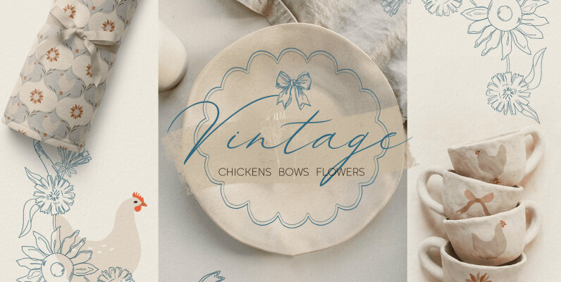 Vintage cottagecore chickens