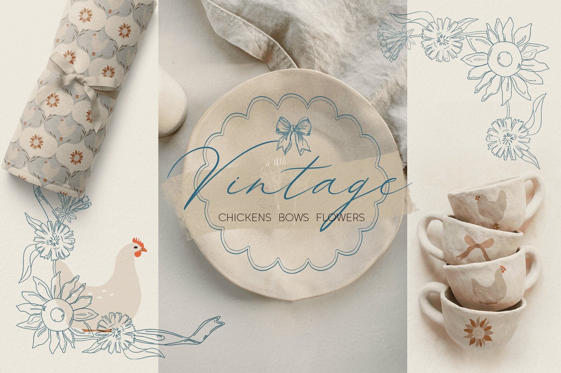 Vintage cottagecore chickens 1